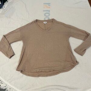Olivia Sky Beige Textured V-Neck Top